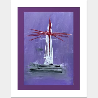 abstract red light in purple cloud on lighthouse Posters and Art